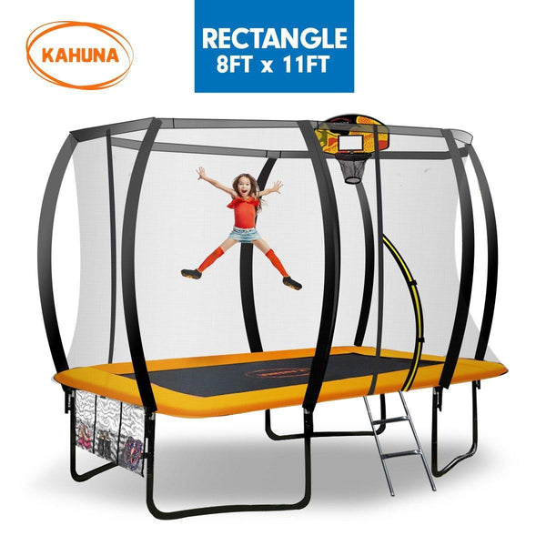 Kahuna Trampoline 8 ft x 11 ft Rectangular with Basketball Set - John Cootes