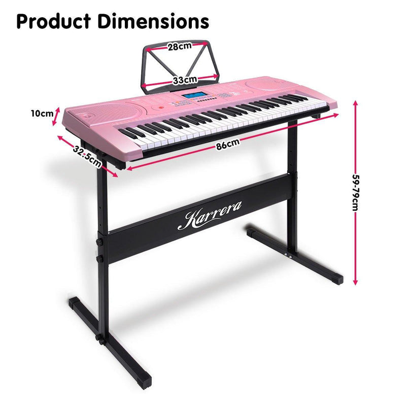 Karrera 61 Keys Electronic Keyboard Piano Music with Stand - Pink - John Cootes