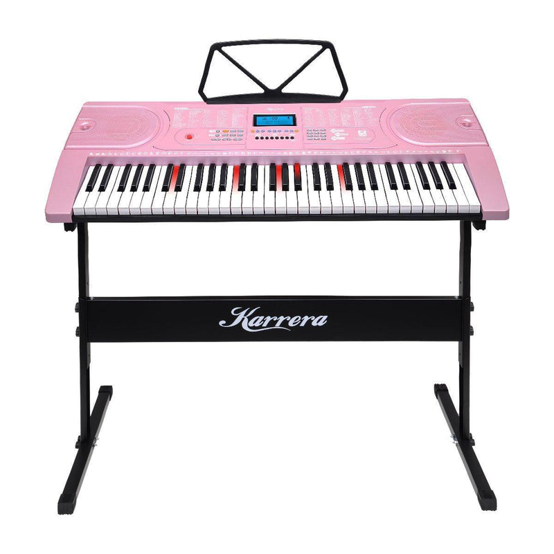 Karrera 61 Keys Electronic LED Piano Keyboard with Stand - Pink - John Cootes