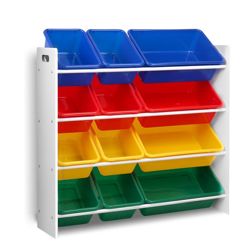 Keezi 12 Plastic Bins Kids Toy Organiser Box Bookshelf Storage Children Rack - John Cootes