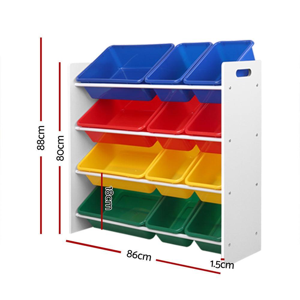 Keezi 12 Plastic Bins Kids Toy Organiser Box Bookshelf Storage Children Rack - John Cootes