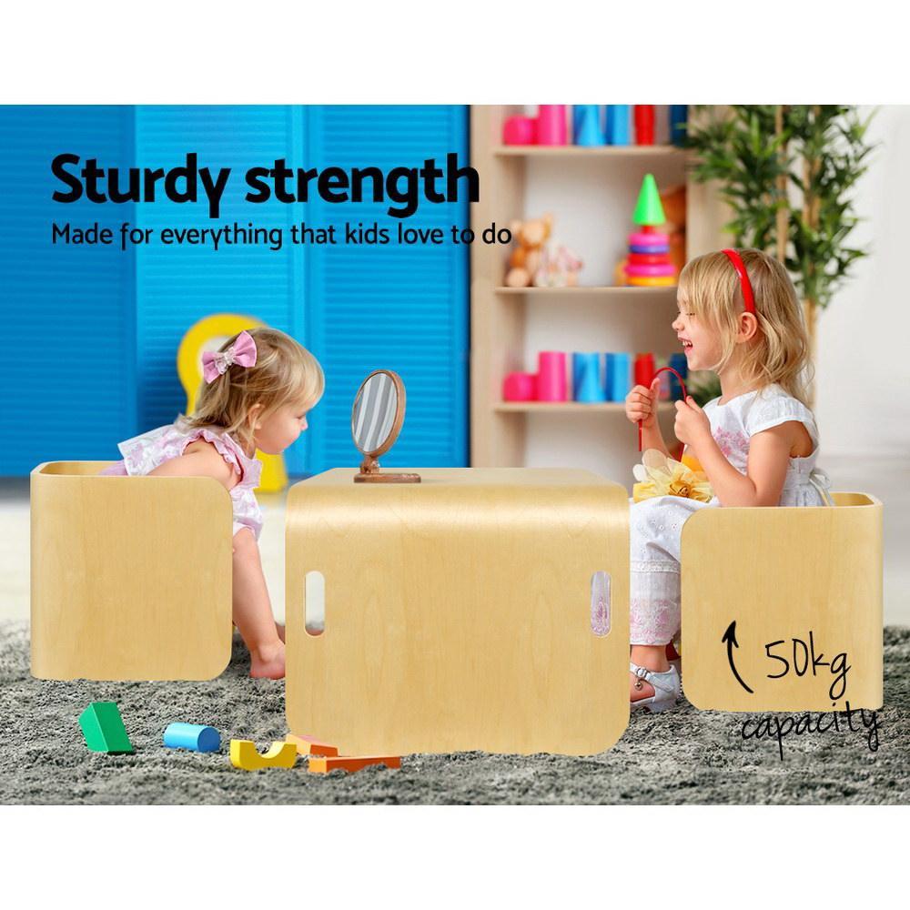 Keezi 3 PC Nordic Kids Table Chair Set Beige Desk Activity Compact Children - John Cootes