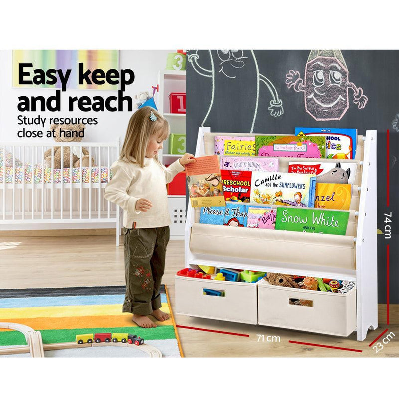 Keezi 4 tier Kids Bookshelf Wooden Bookcase Children Toy Organiser Display Rack - John Cootes