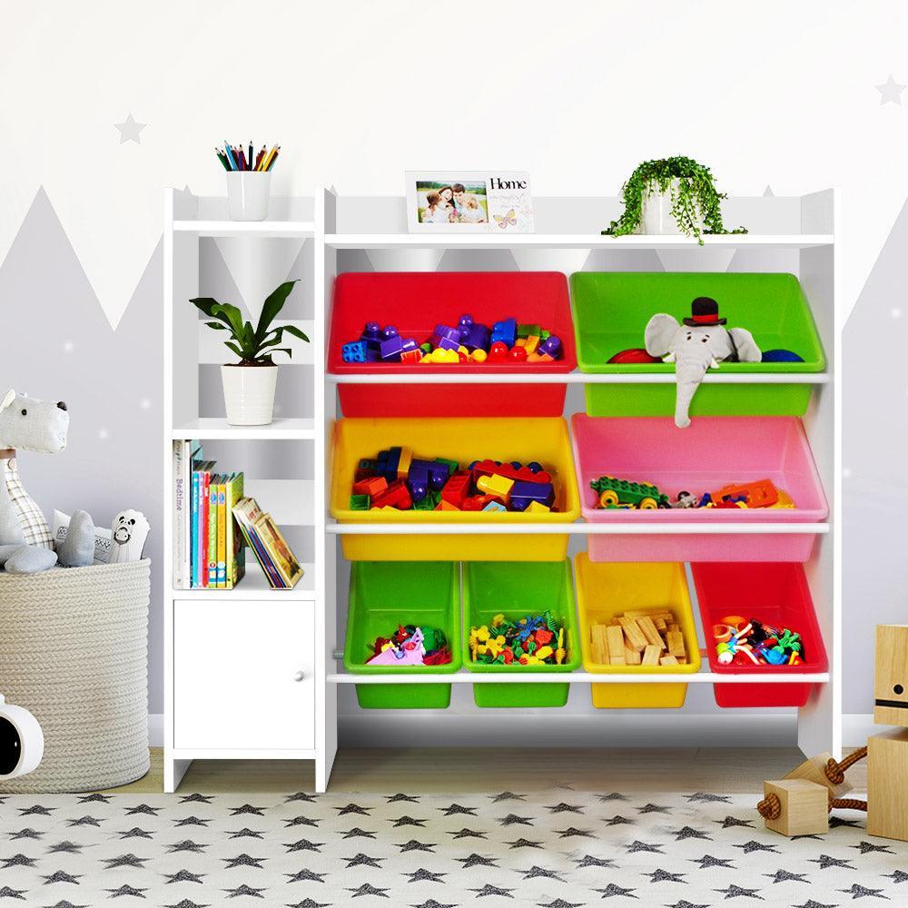 Keezi 8 Bins Kids Toy Box Storage Organiser Rack Bookshelf Drawer Cabinet - John Cootes