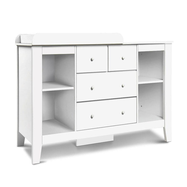 Keezi Baby Change Table Tall boy Drawers Dresser Chest Storage Cabinet White - John Cootes