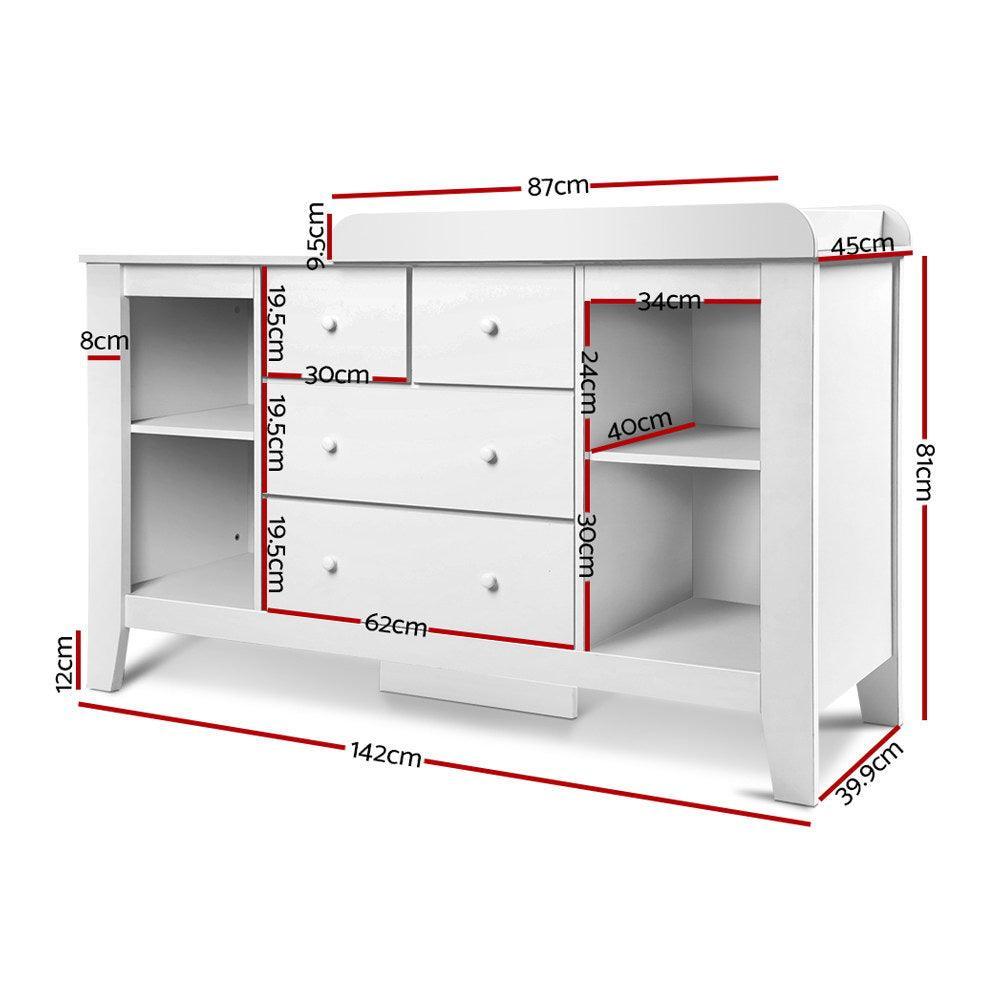 Keezi Baby Change Table Tall boy Drawers Dresser Chest Storage Cabinet White - John Cootes