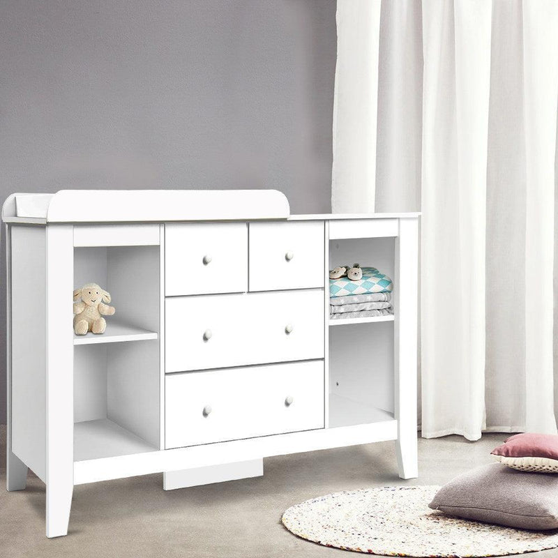 Keezi Baby Change Table Tall boy Drawers Dresser Chest Storage Cabinet White - John Cootes