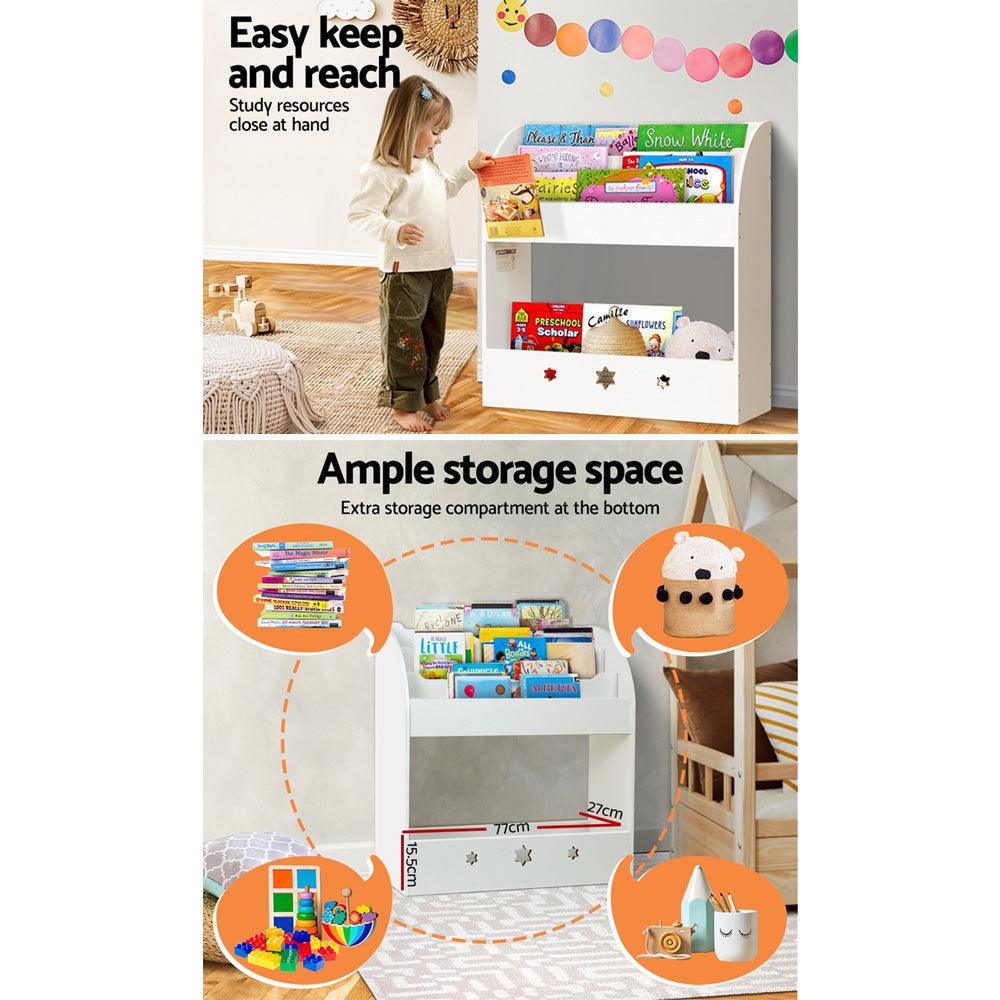 Keezi Kids Bookshelf Children Toy Storage Magazine Rack Organiser Bookcase White - John Cootes