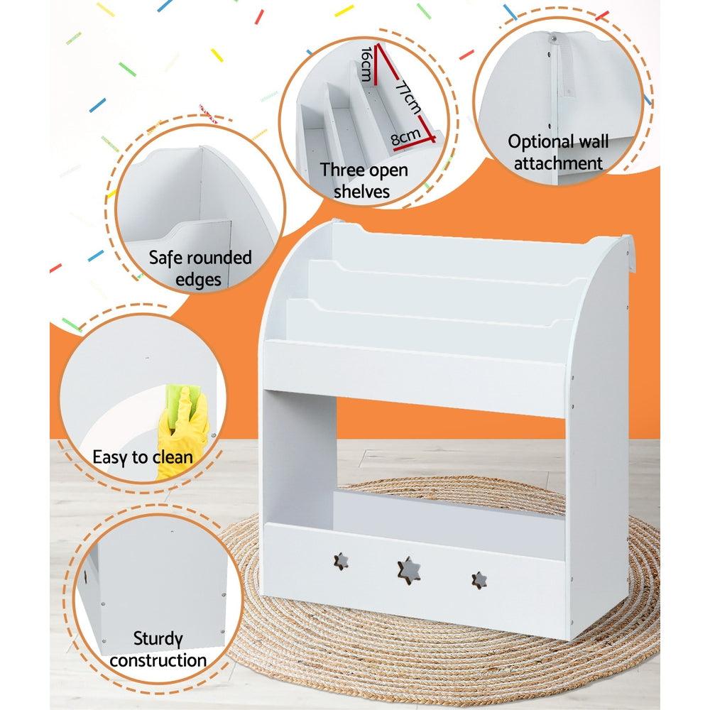 Keezi Kids Bookshelf Children Toy Storage Magazine Rack Organiser Bookcase White - John Cootes