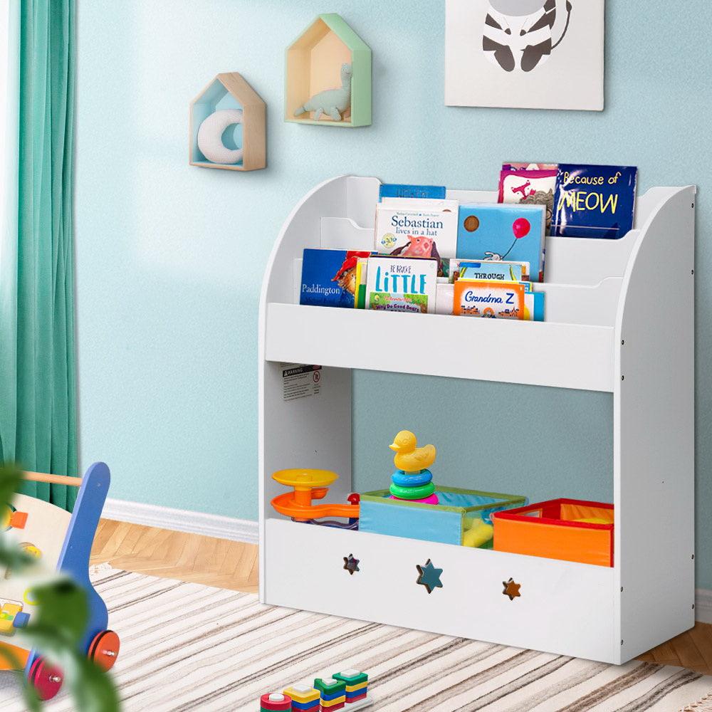 Keezi Kids Bookshelf Children Toy Storage Magazine Rack Organiser Bookcase White - John Cootes