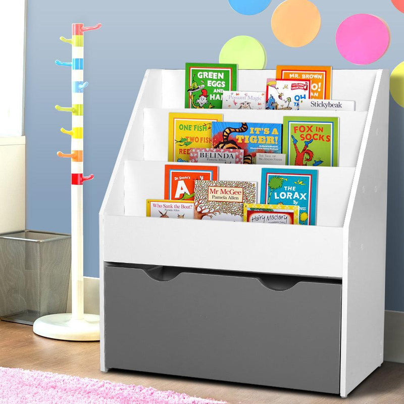 Keezi Kids Bookshelf Childrens Bookcase Organiser Storage Shelf Wooden White - John Cootes