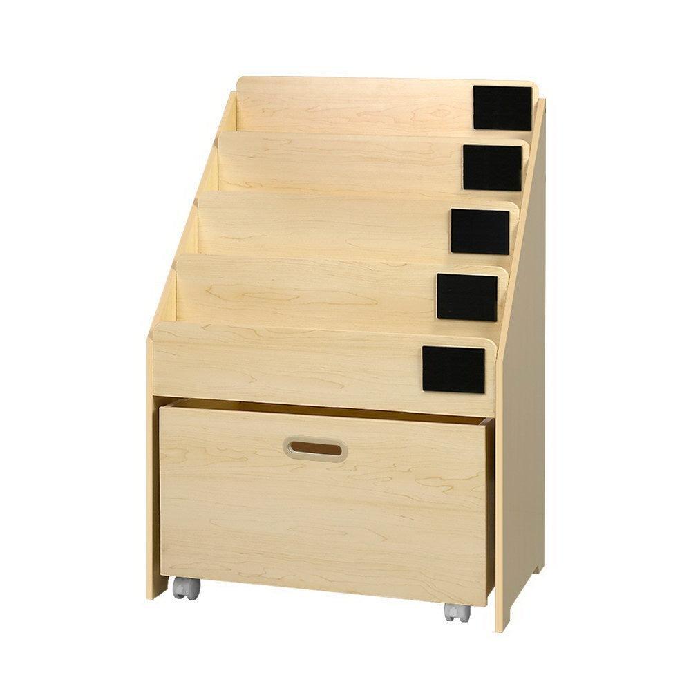 Keezi Kids Natural Wood Bookshelf Storage Organiser Bookcase Drawers Children - John Cootes