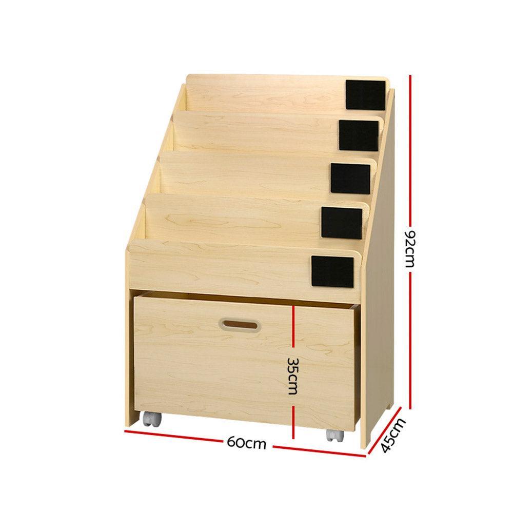 Keezi Kids Natural Wood Bookshelf Storage Organiser Bookcase Drawers Children - John Cootes