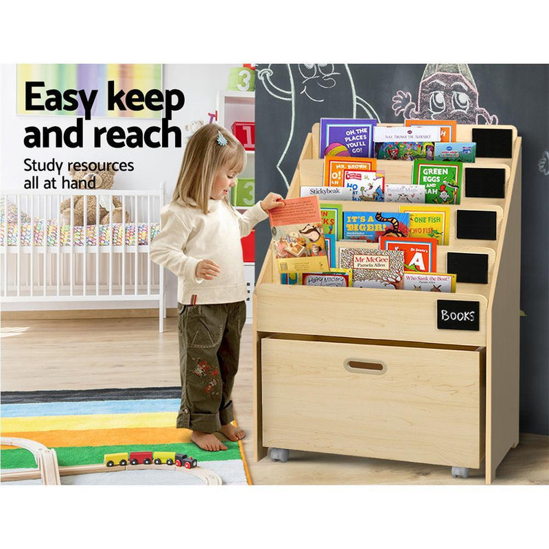 Keezi Kids Natural Wood Bookshelf Storage Organiser Bookcase Drawers Children - John Cootes
