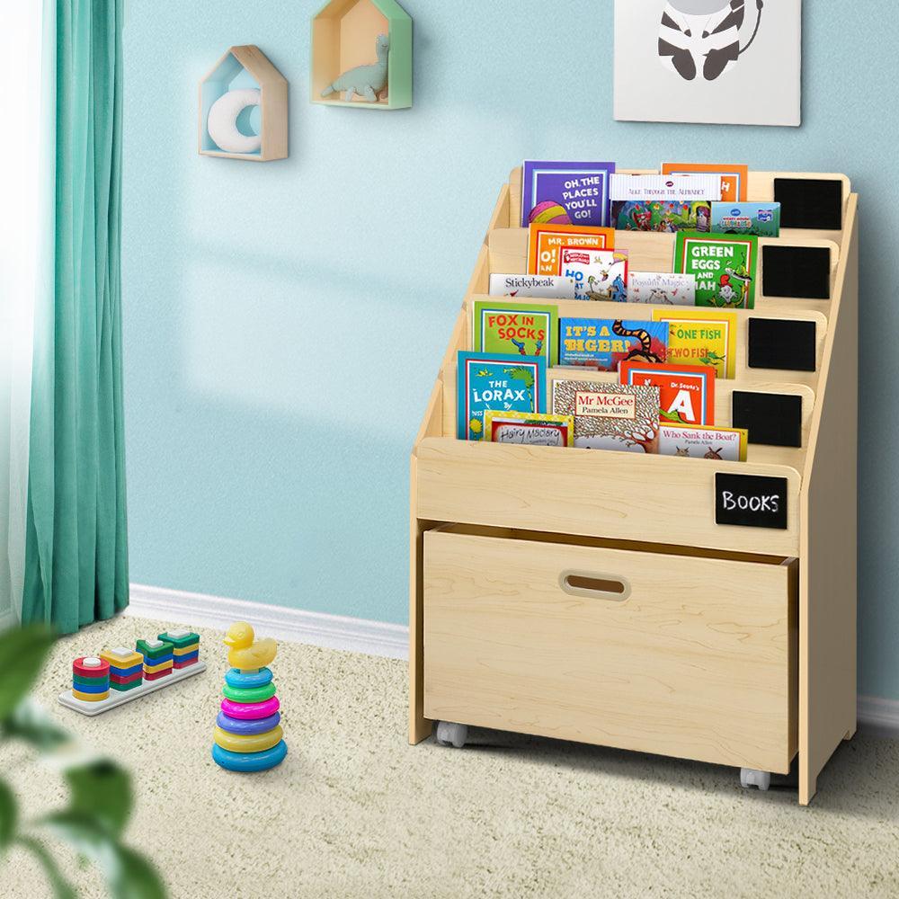 Keezi Kids Natural Wood Bookshelf Storage Organiser Bookcase Drawers Children - John Cootes