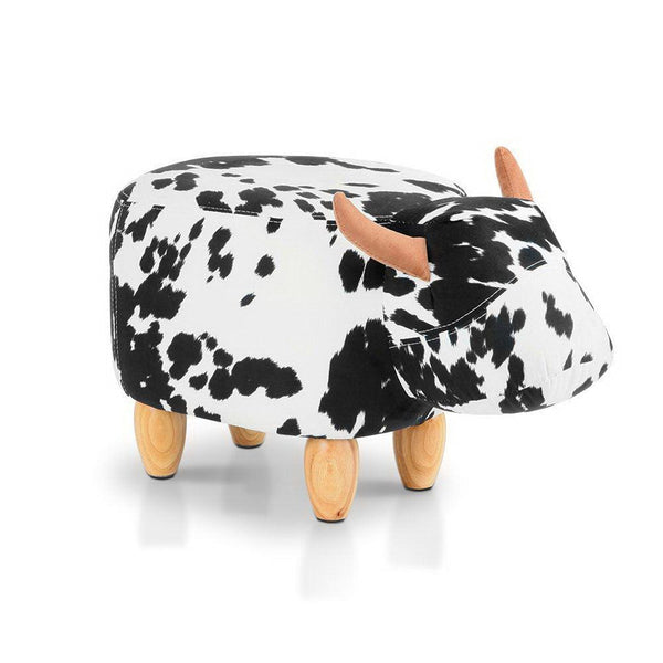 Keezi Kids Ottoman Foot Stool Toy Cow Chair Animal Foot Rest Fabric Seat White - John Cootes