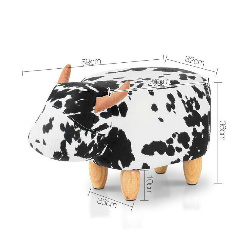 Keezi Kids Ottoman Foot Stool Toy Cow Chair Animal Foot Rest Fabric Seat White - John Cootes