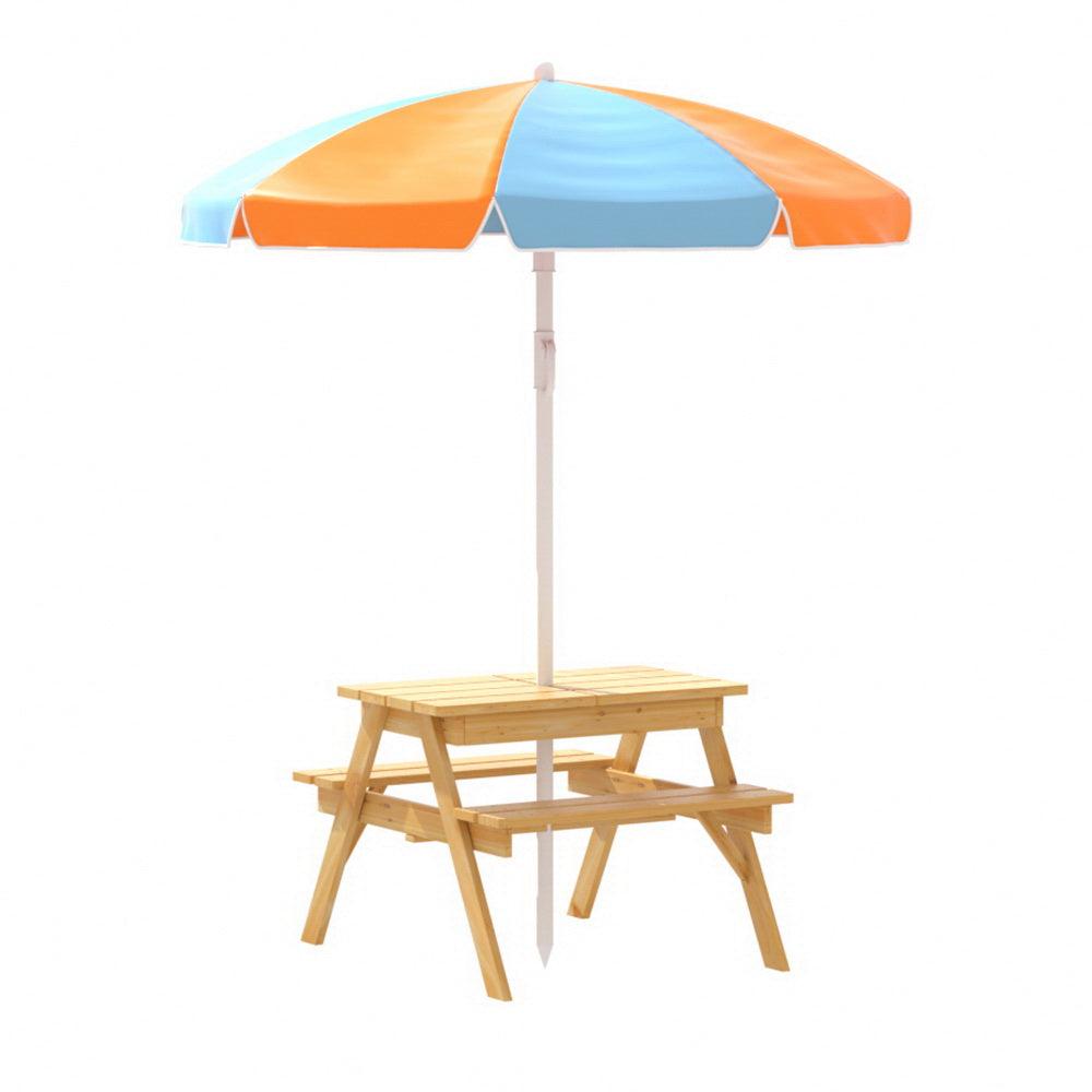 Keezi Kids Outdoor Table and Chairs Picnic Bench Set Umbrella Water Sand Pit Box - John Cootes