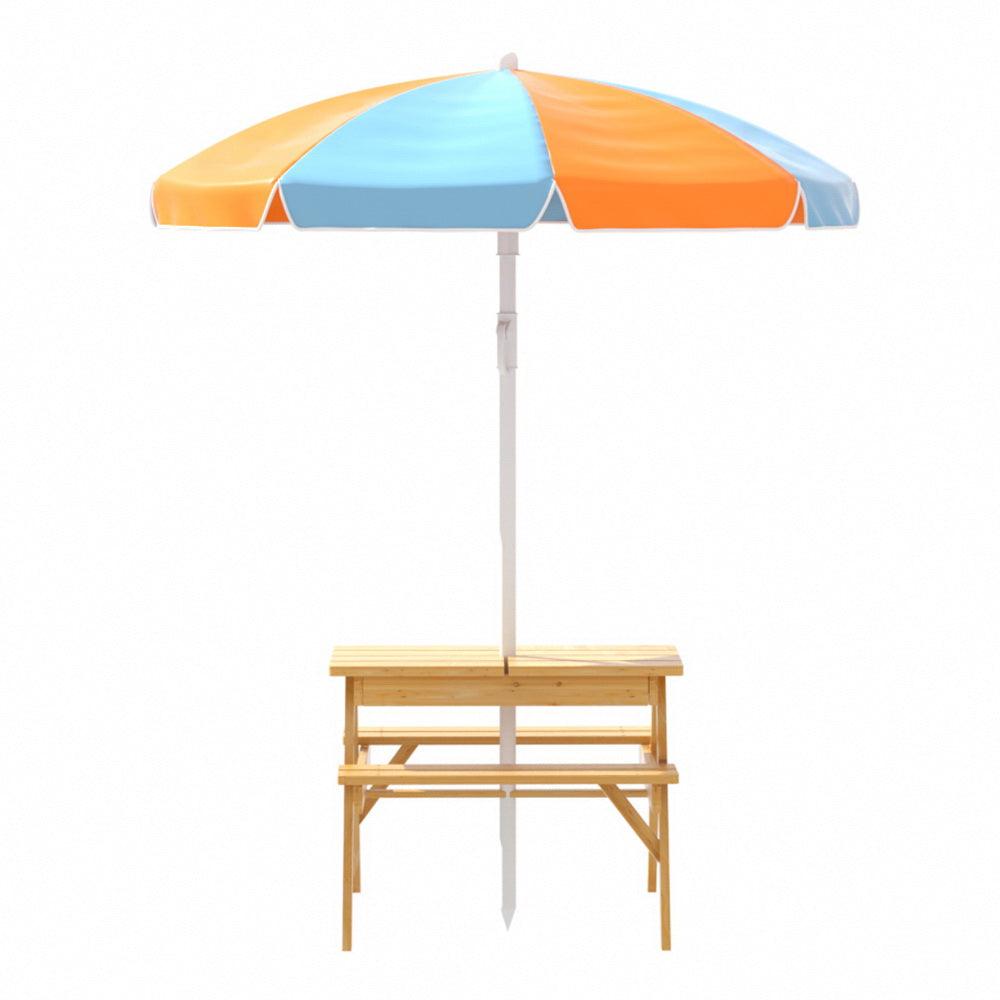 Keezi Kids Outdoor Table and Chairs Picnic Bench Set Umbrella Water Sand Pit Box - John Cootes