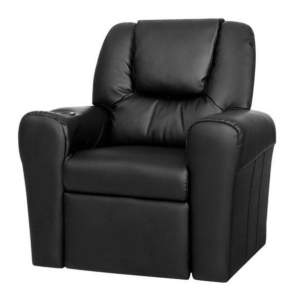 Keezi Kids Recliner Chair Black PU Leather Sofa Lounge Couch Children Armchair - John Cootes