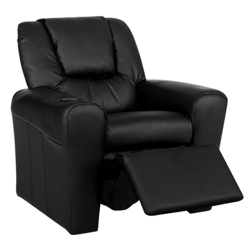 Keezi Kids Recliner Chair Black PU Leather Sofa Lounge Couch Children Armchair - John Cootes