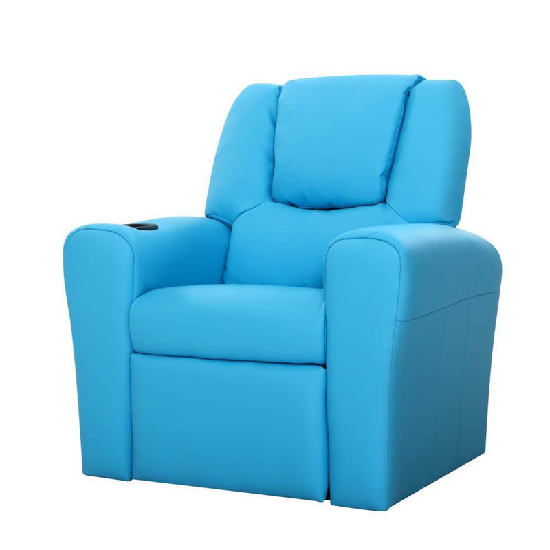 Keezi Kids Recliner Chair Blue PU Leather Sofa Lounge Couch Children Armchair - John Cootes