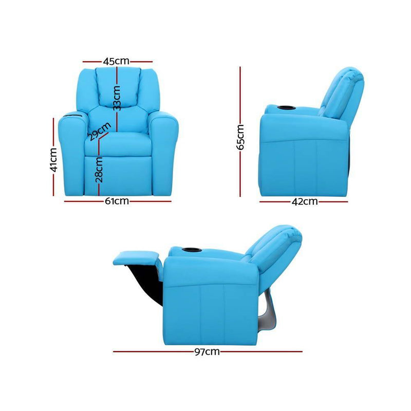 Keezi Kids Recliner Chair Blue PU Leather Sofa Lounge Couch Children Armchair - John Cootes
