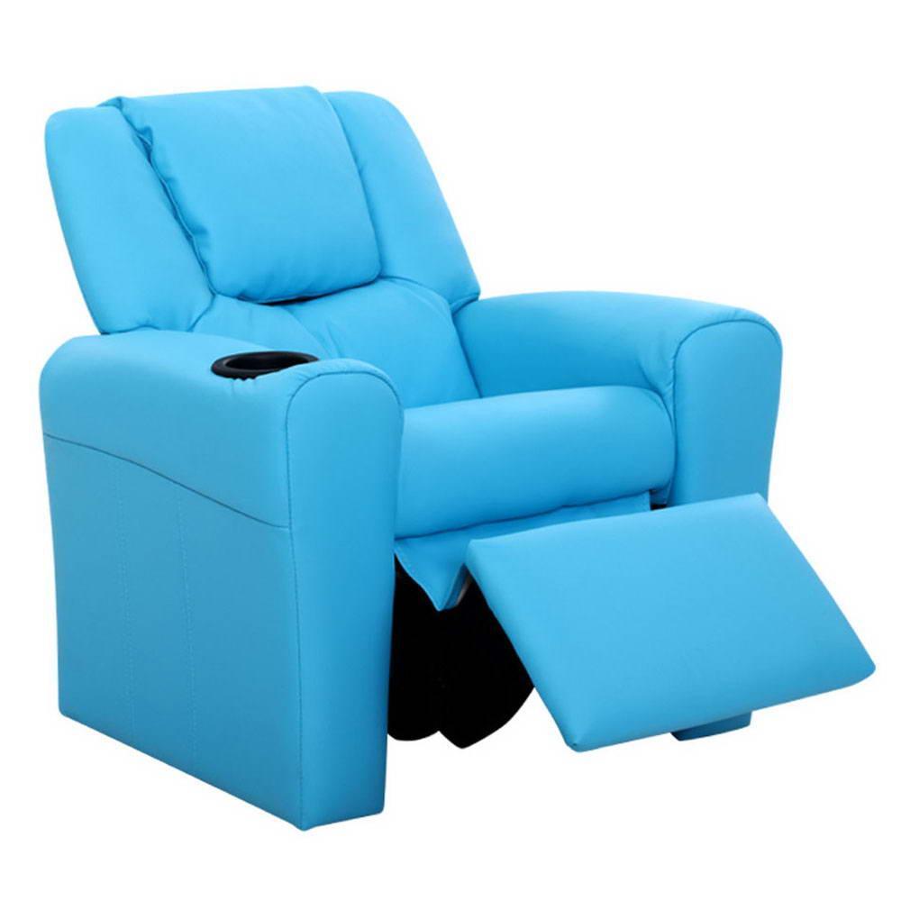 Keezi Kids Recliner Chair Blue PU Leather Sofa Lounge Couch Children Armchair - John Cootes