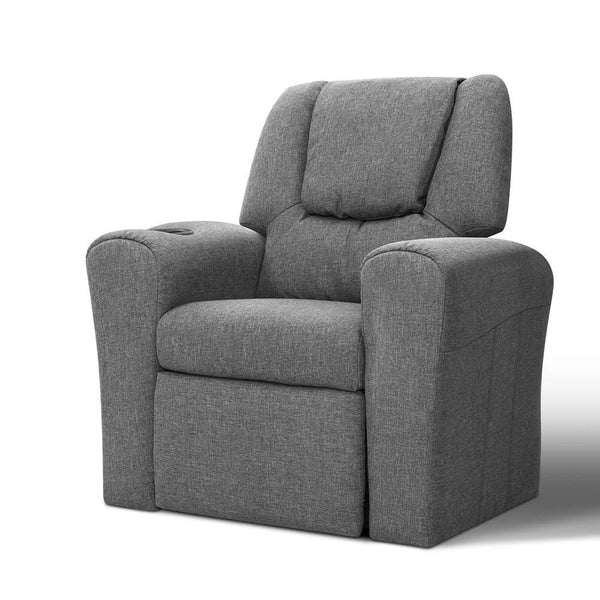 Keezi Kids Recliner Chair Grey Linen Soft Sofa Lounge Couch Children Armchair - John Cootes
