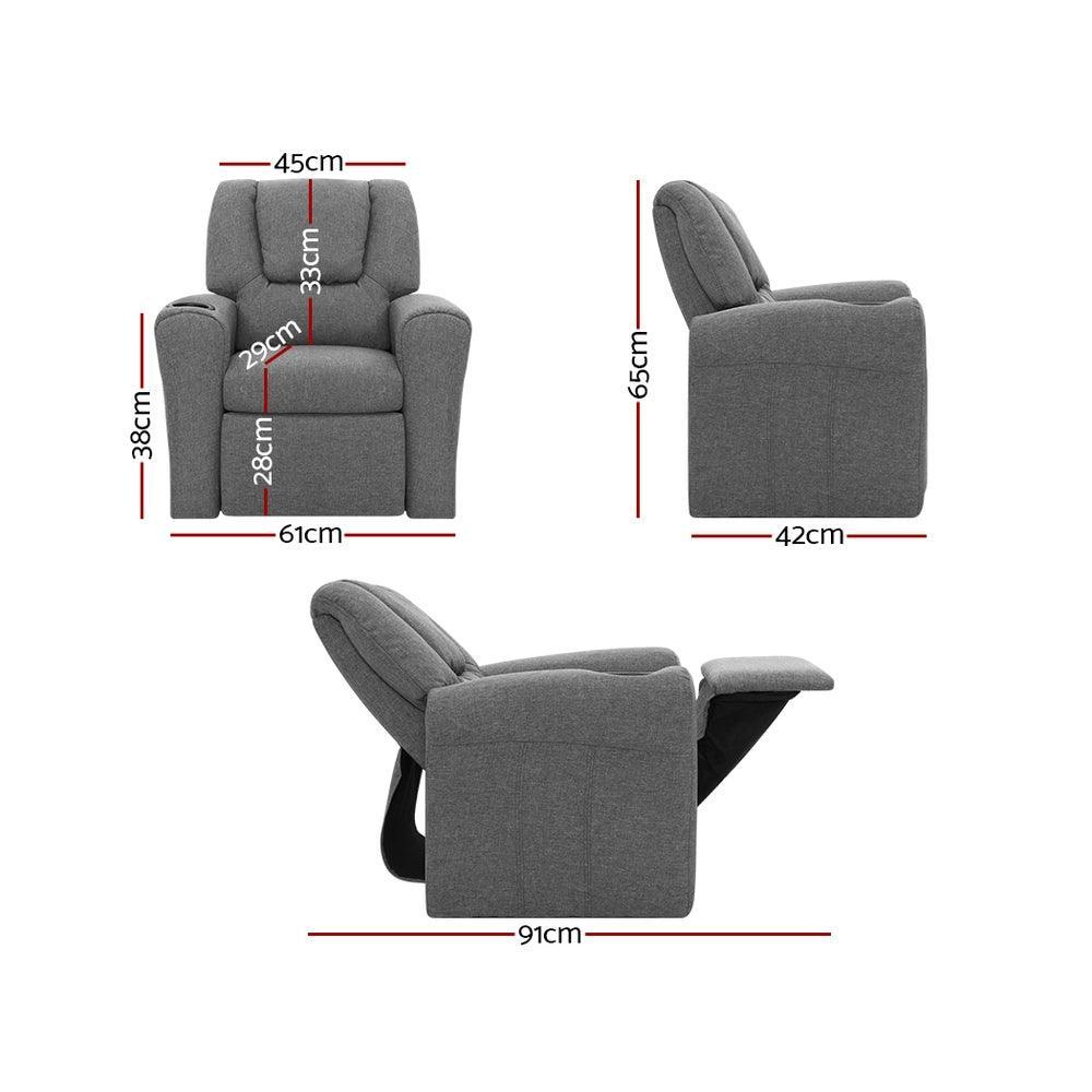 Keezi Kids Recliner Chair Grey Linen Soft Sofa Lounge Couch Children Armchair - John Cootes