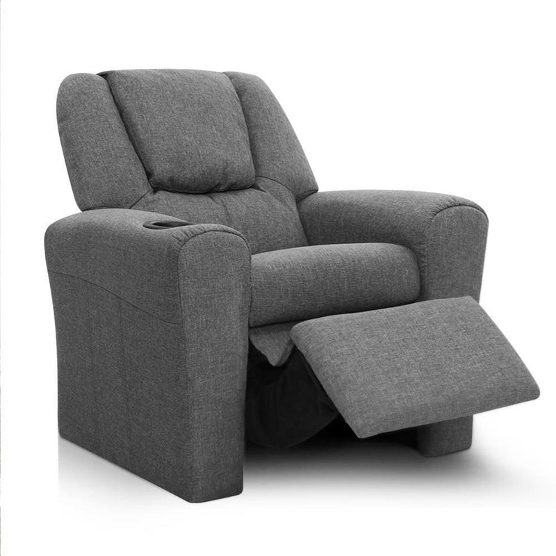 Keezi Kids Recliner Chair Grey Linen Soft Sofa Lounge Couch Children Armchair - John Cootes