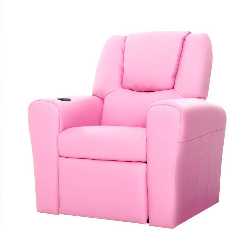 Keezi Kids Recliner Chair Pink PU Leather Sofa Lounge Couch Children Armchair - John Cootes