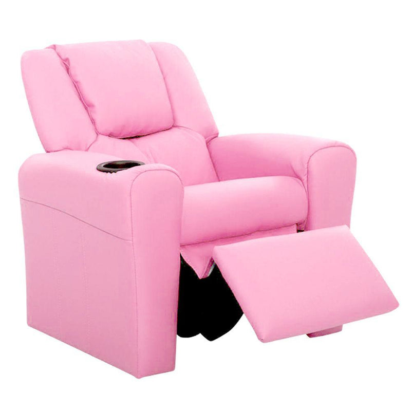 Keezi Kids Recliner Chair Pink PU Leather Sofa Lounge Couch Children Armchair - John Cootes