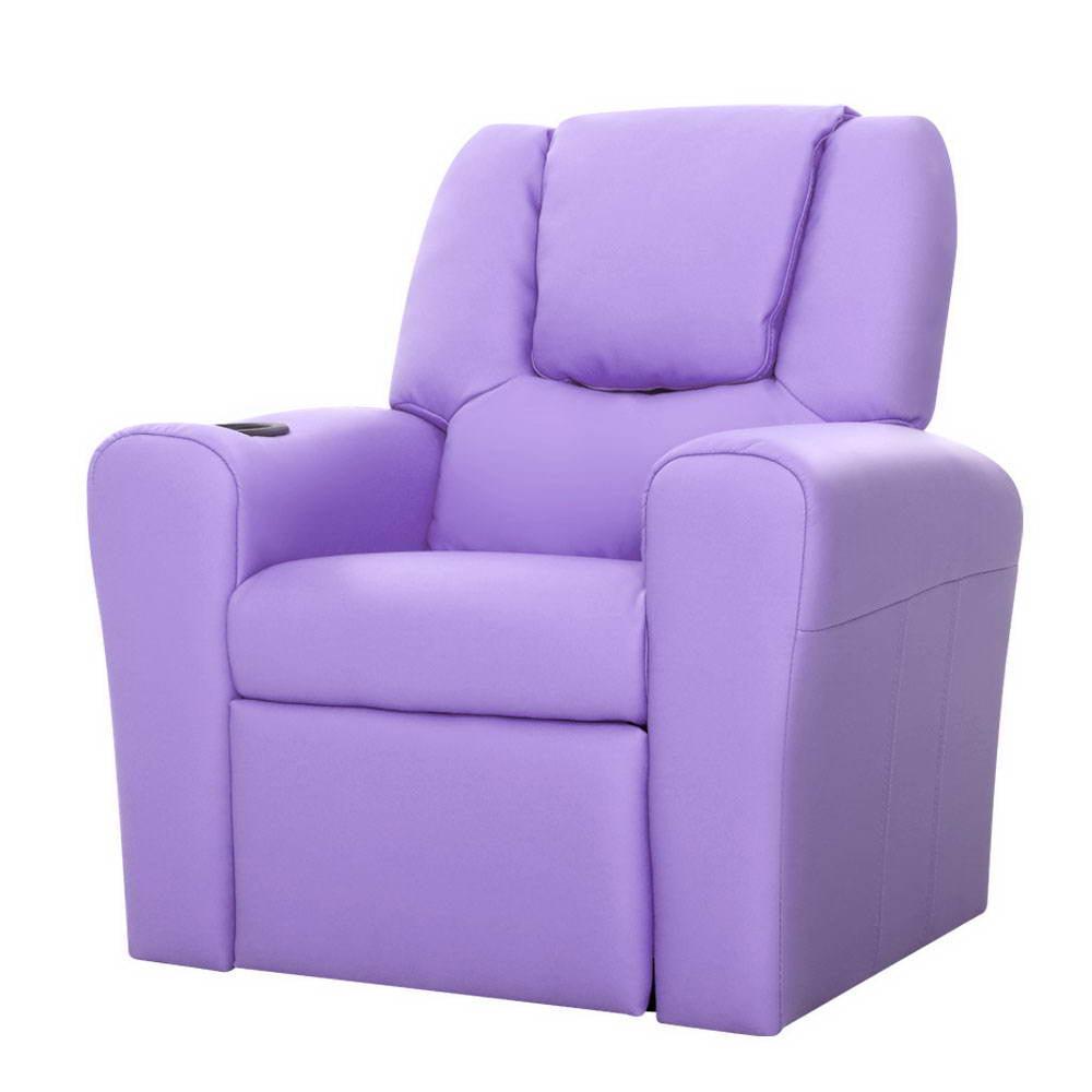 Keezi Kids Recliner Chair Purple PU Leather Sofa Lounge Couch Children Armchair - John Cootes