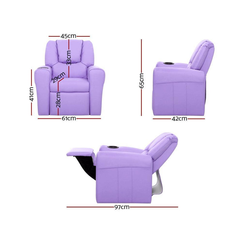 Keezi Kids Recliner Chair Purple PU Leather Sofa Lounge Couch Children Armchair - John Cootes