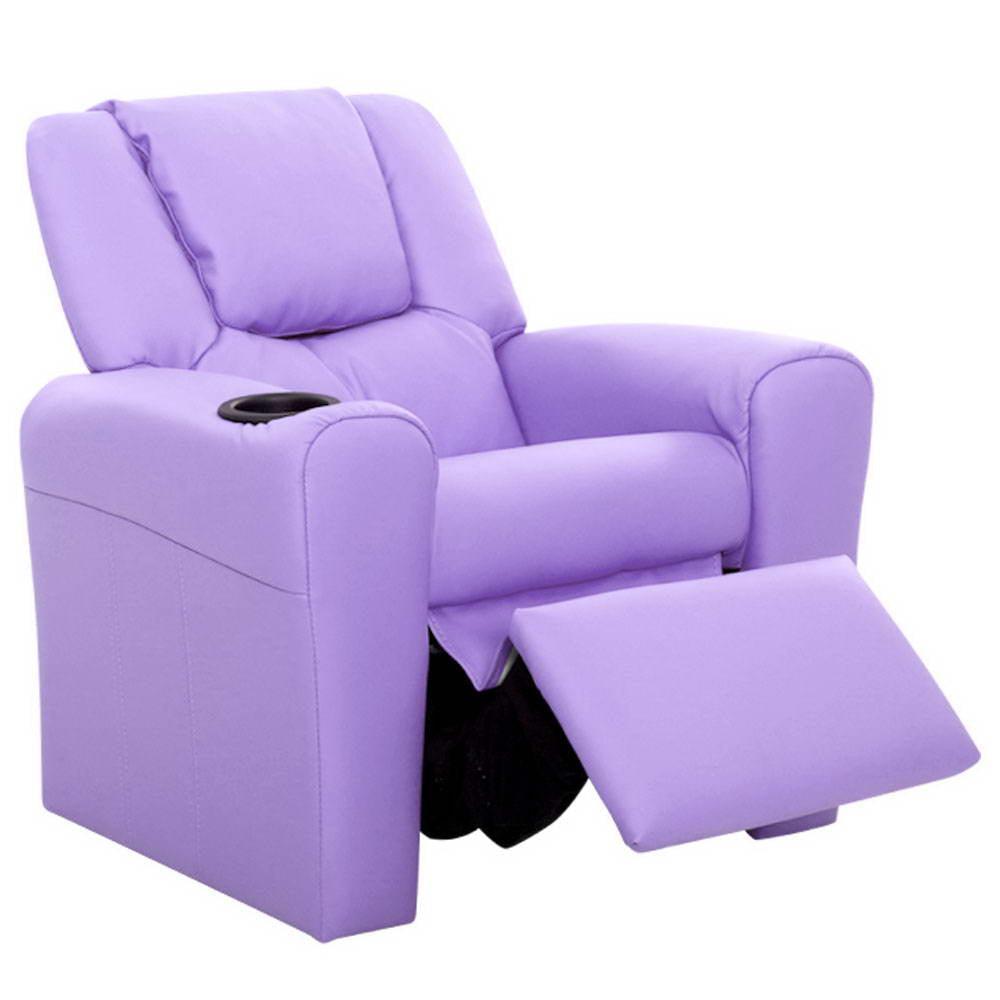 Keezi Kids Recliner Chair Purple PU Leather Sofa Lounge Couch Children Armchair - John Cootes