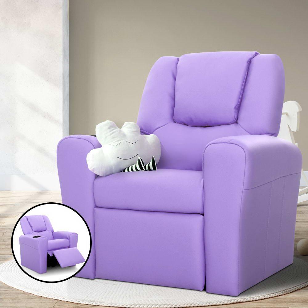 Keezi Kids Recliner Chair Purple PU Leather Sofa Lounge Couch Children Armchair - John Cootes