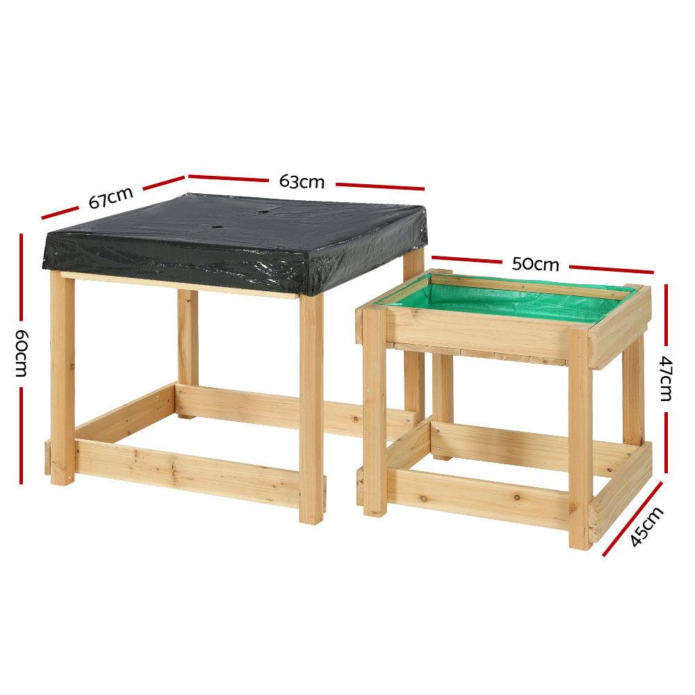 Keezi Kids Sandpit Sand and Water Wooden Table with Cover Outdoor Sand Pit Toys - John Cootes