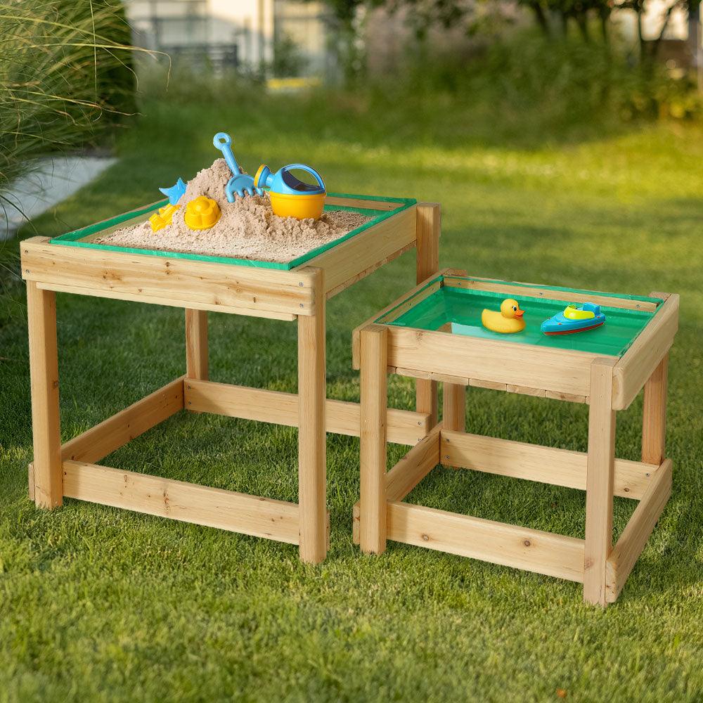 Keezi Kids Sandpit Sand and Water Wooden Table with Cover Outdoor Sand Pit Toys - John Cootes