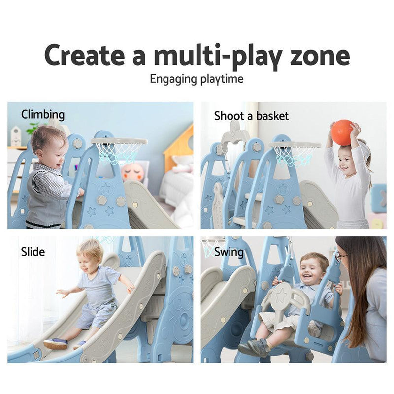 Keezi Kids Slide 170cm Extra Long Swing Basketball Hoop Toddlers PlaySet Blue - John Cootes