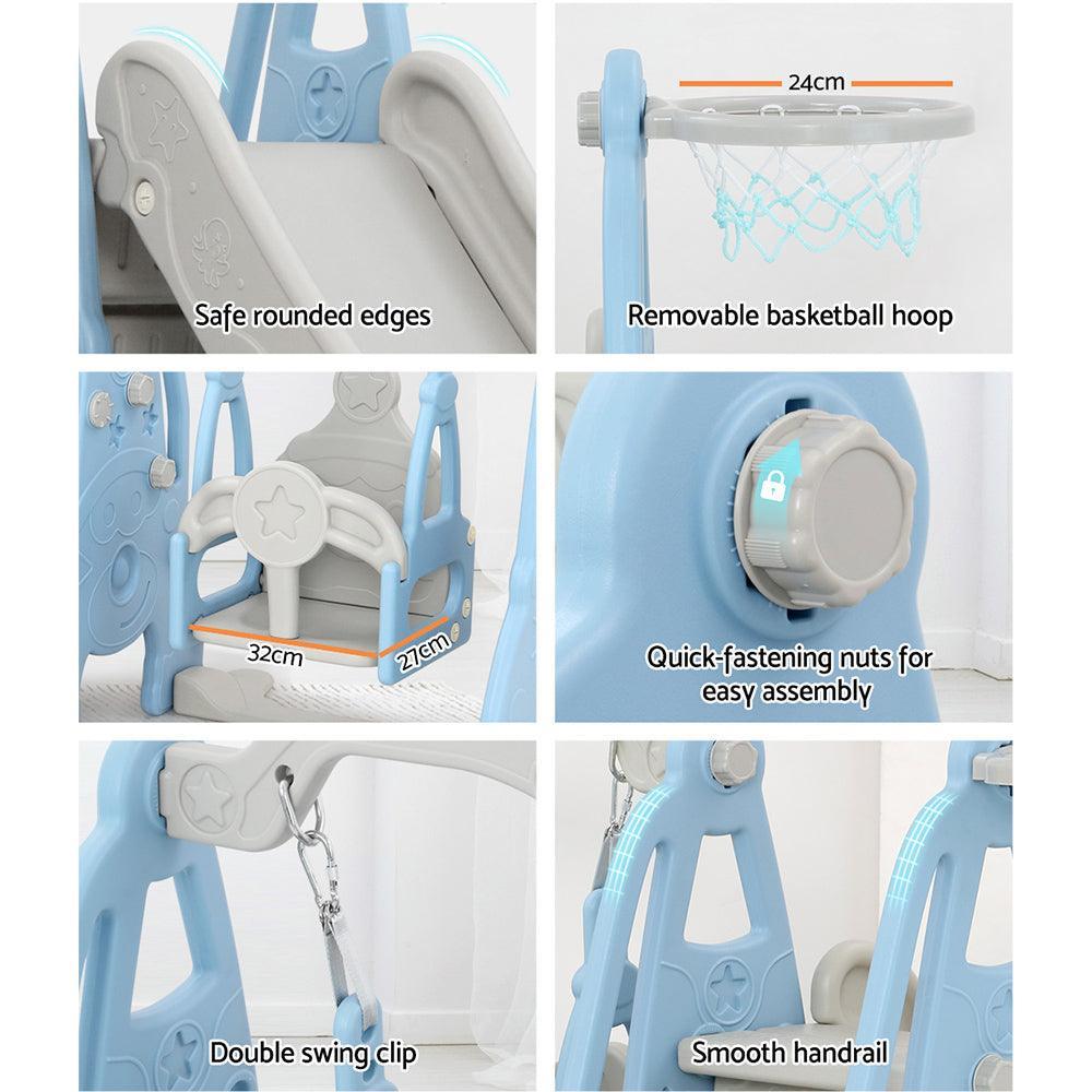 Keezi Kids Slide 170cm Extra Long Swing Basketball Hoop Toddlers PlaySet Blue - John Cootes