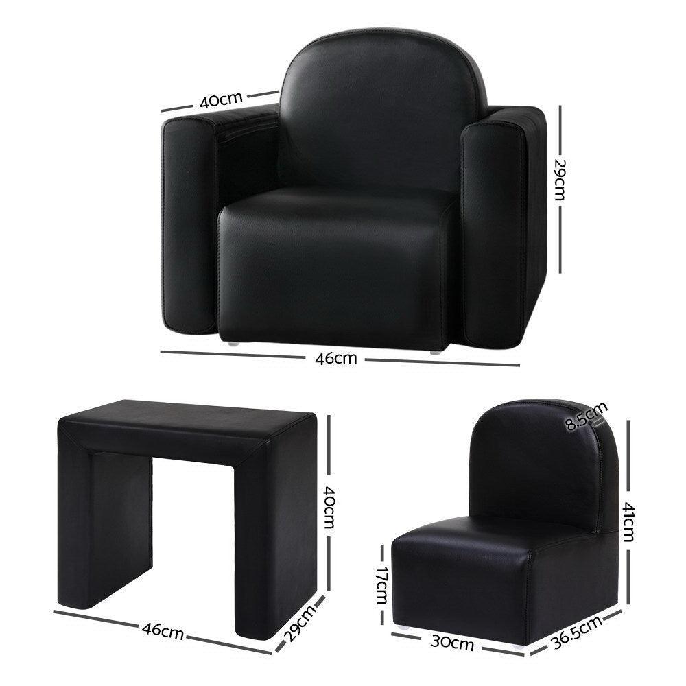 Keezi Kids Sofa Armchair Black PU Leather Convertible Chair Table Couch Children - John Cootes