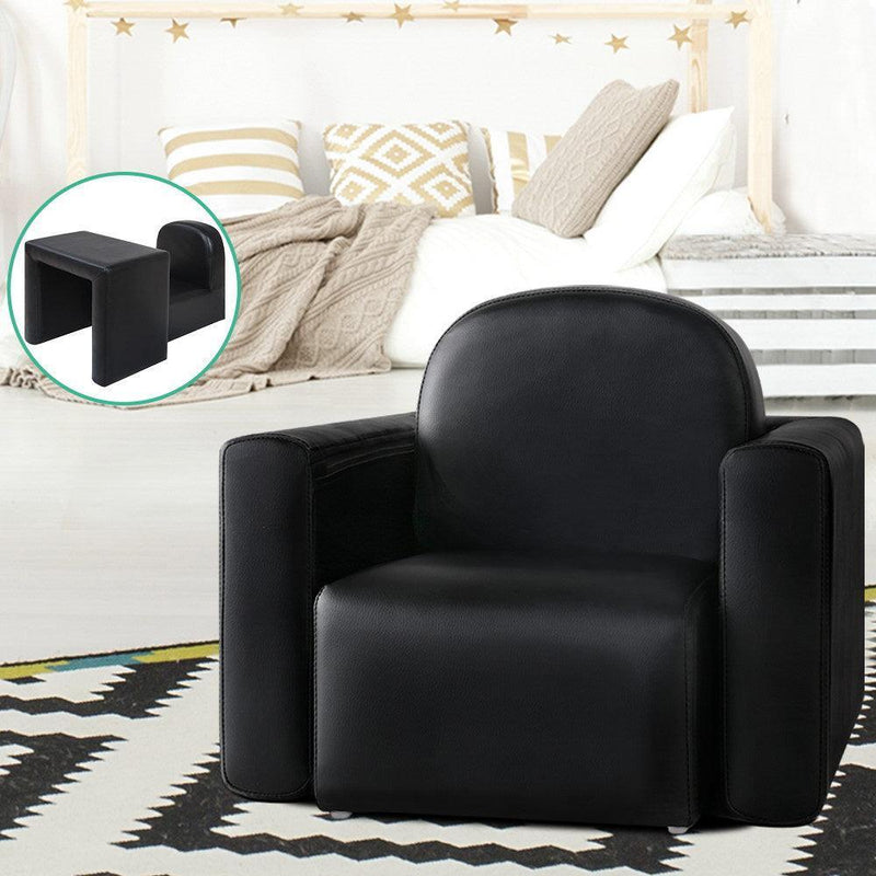 Keezi Kids Sofa Armchair Black PU Leather Convertible Chair Table Couch Children - John Cootes