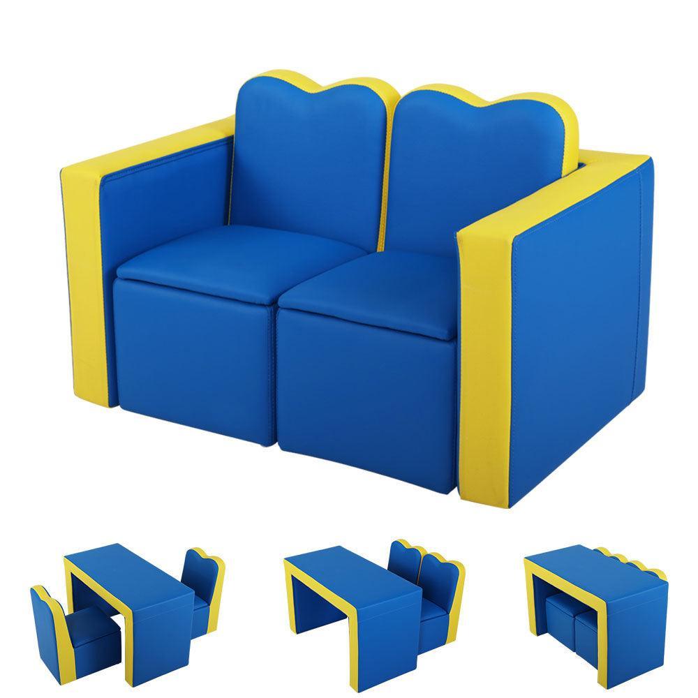 Keezi Kids Sofa Armchair Children Table Chair Couch PU Padded Blue Storage Space - John Cootes