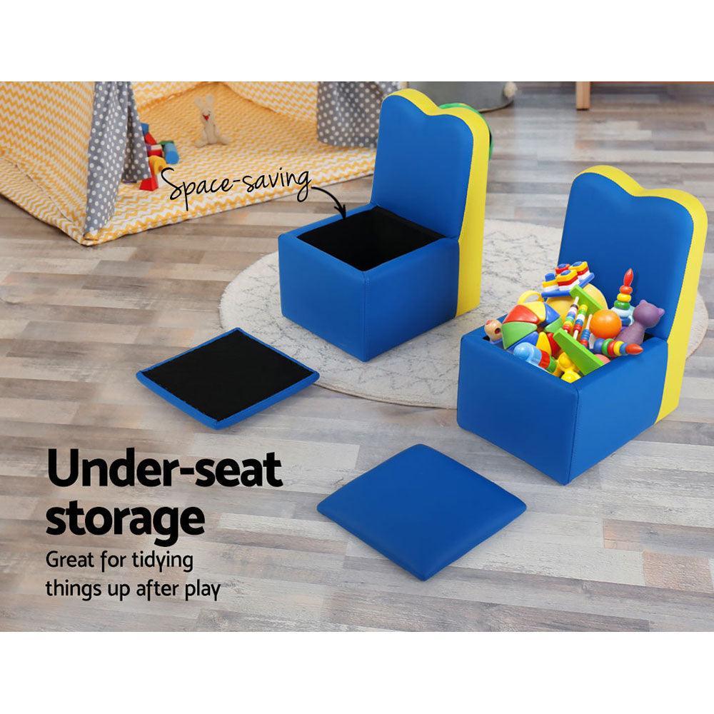 Keezi Kids Sofa Armchair Children Table Chair Couch PU Padded Blue Storage Space - John Cootes