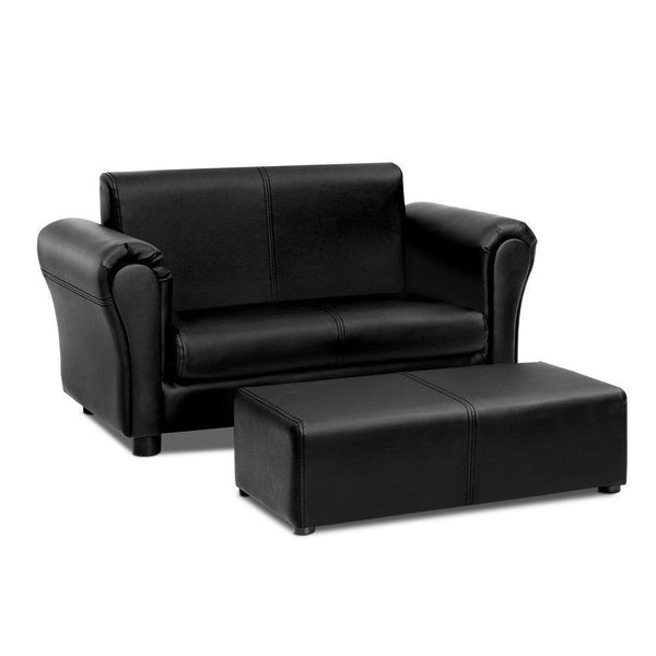 Keezi Kids Sofa Armchair Footstool Set Black Lounge Chair Children Lounge Couch - John Cootes