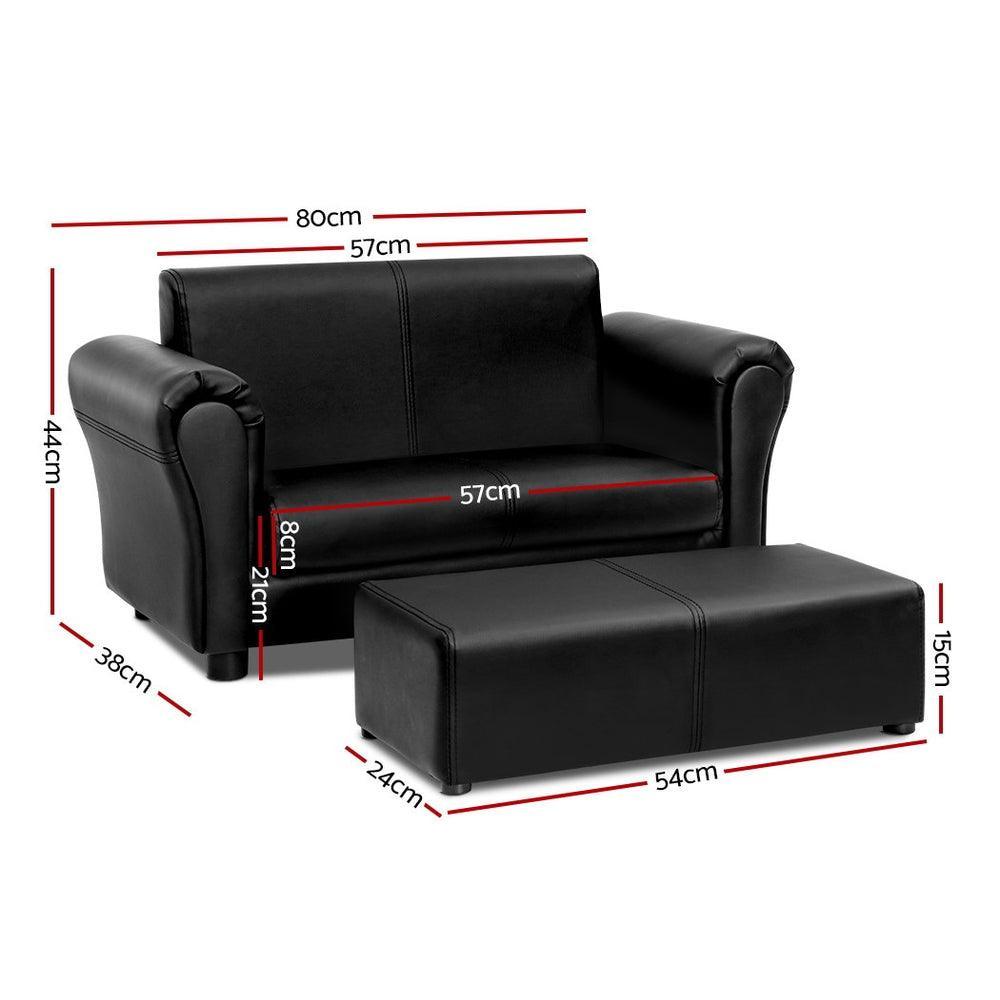 Keezi Kids Sofa Armchair Footstool Set Black Lounge Chair Children Lounge Couch - John Cootes