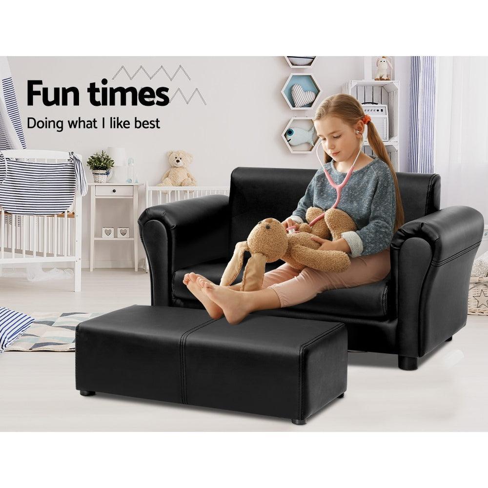 Keezi Kids Sofa Armchair Footstool Set Black Lounge Chair Children Lounge Couch - John Cootes