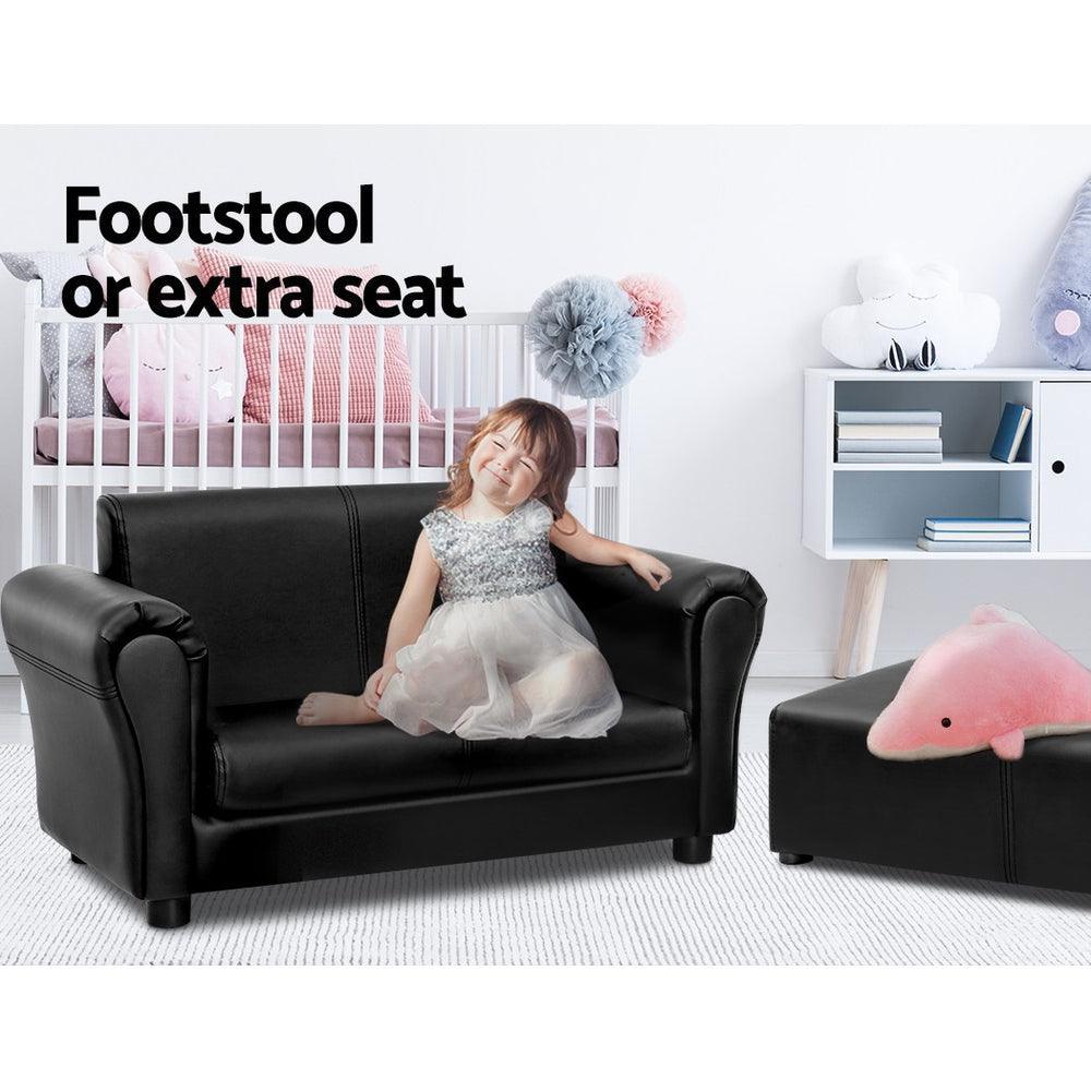 Keezi Kids Sofa Armchair Footstool Set Black Lounge Chair Children Lounge Couch - John Cootes