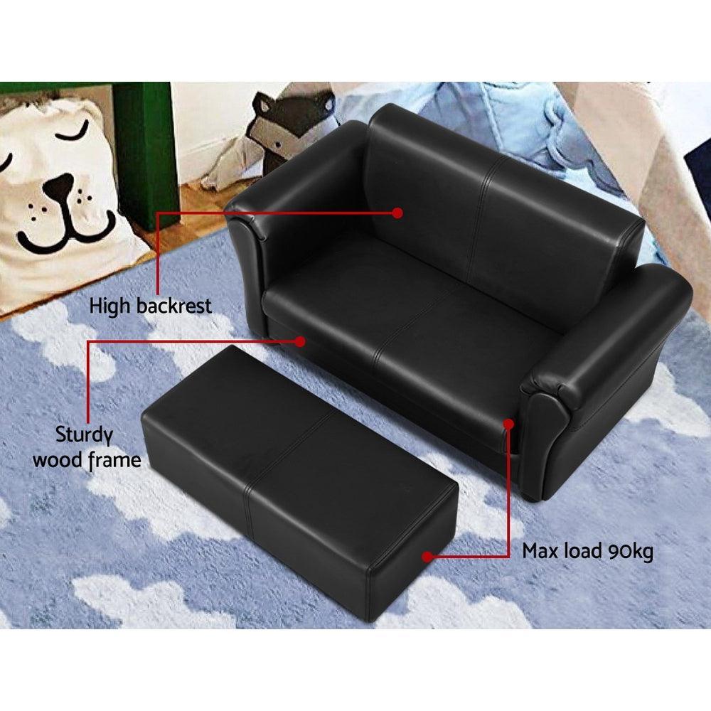 Keezi Kids Sofa Armchair Footstool Set Black Lounge Chair Children Lounge Couch - John Cootes